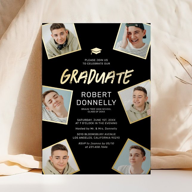 Simple 6 Photo Graduation Party Foil Invitation (Creator Uploaded)