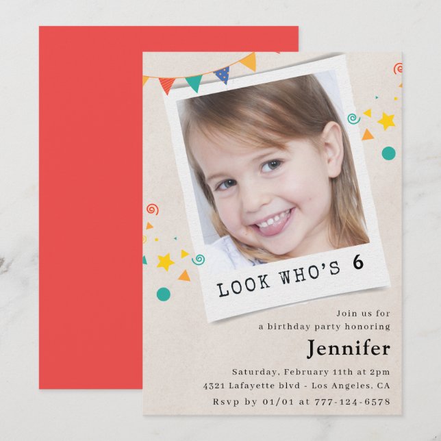 Simple 6th birthday invitations Girl Photo (Front/Back)