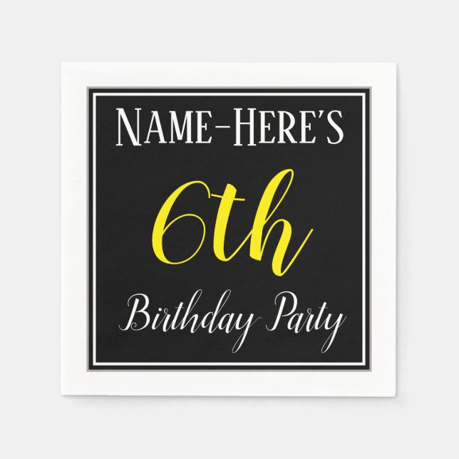 Simple, 6th Birthday Party w/ Custom Name Napkins (Front)