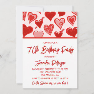Simple 70th birthday invitations for her Hearts