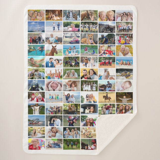 Simple 72 Rectangle Photo Collage Custom Color Sherpa Blanket (Front)
