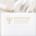 Simple 7 Candle Menorah Gold White Return Address Label<br><div class="desc">Add the perfect finishing touch to invitations, cards, and other correspondence with these elegant white and gold return address labels. The gold is non-metallic printed color, not foil. All text can easily be customized with any greeting, name, and address. Design features a simple seven candle menorah with lit candles and...</div>