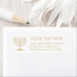 Simple 7 Candle Menorah Gold White Return Address Label<br><div class="desc">Add the perfect finishing touch to cards, invitations, and other correspondence with these elegant white and gold return address labels. The gold is non-metallic printed color, not foil. All text can easily be customized with any greeting, name, and address. Design features a simple seven candle menorah with lit candles and...</div>