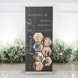 Simple 7 Hexagon Photo Wedding Welcome Modern Retractable Banner