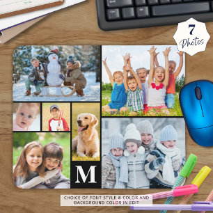 Simple 7 Photo Collage Monogram Custom Mouse Pad