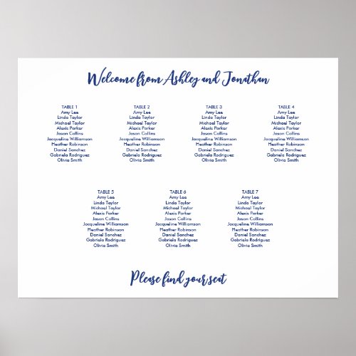 Simple 7 Table Dark Blue Seating Chart