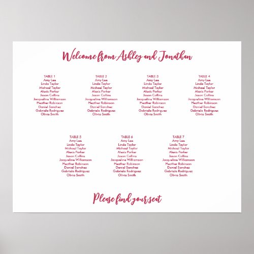 Simple 7 Table Magenta Red Seating Chart