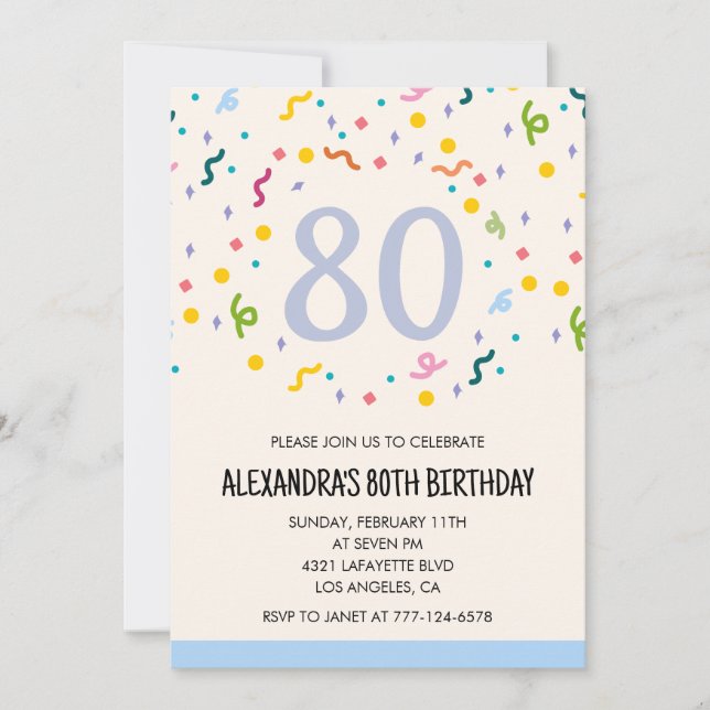 Simple 80th birthday invitations Confetti Modern (Front)