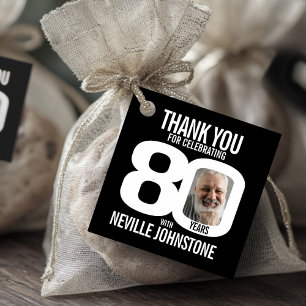 Simple 80th birthday photo black white favor tags