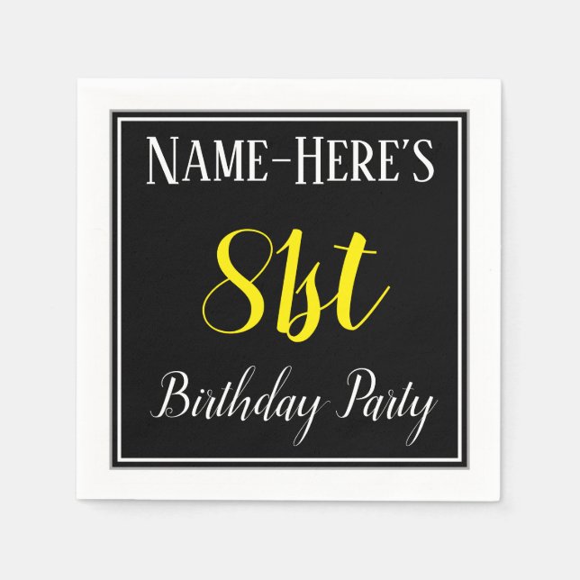 Simple, 81st Birthday Party w/ Custom Name Paper Napkins (Front)