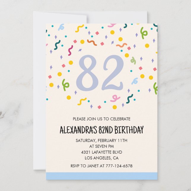 Simple 82nd birthday invitations Confetti Modern   (Front)