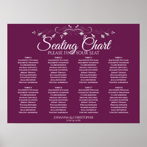 Simple 8 Table Cassis Purple Wedding Seating Chart
