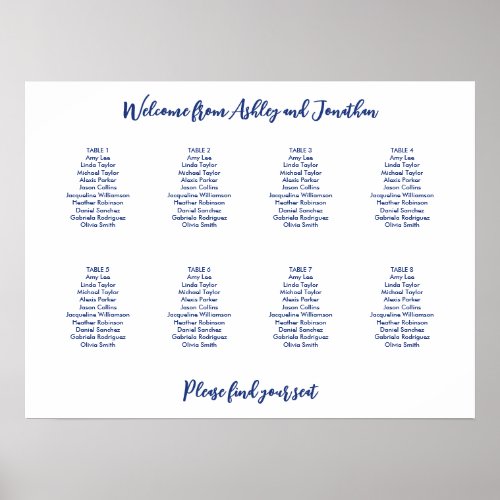 Simple 8 Table Dark Blue Seating Chart
