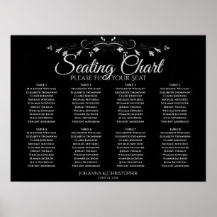 Simple 8 Table Gray on Black Wedding Seating Chart