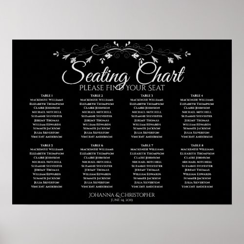 Simple 8 Table Gray on Black Wedding Seating Chart