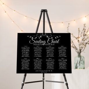 Simple 8 Table Gray on Black Wedding Seating Chart Foam Board