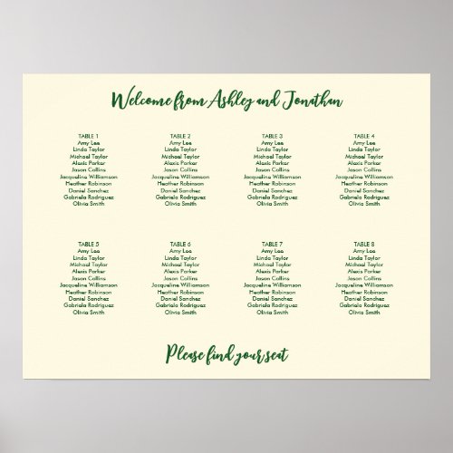 Simple 8 Table Ivory Cream Green Seating Chart