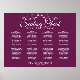 Simple 8 Table Magenta Plum Wedding Seating Chart