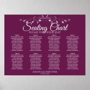 Simple 8 Table Magenta Plum Wedding Seating Chart