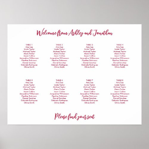 Simple 8 Table Magenta Red Seating Chart