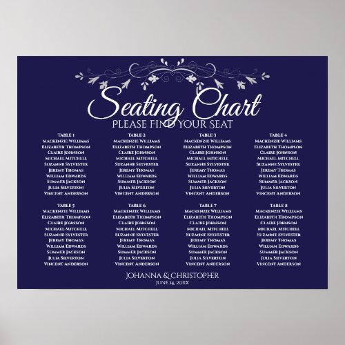 Simple 8 Table Navy Blue Wedding Seating Chart