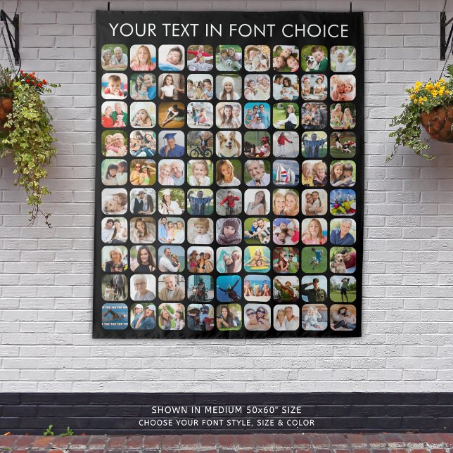 Simple 90 Photo Collage Personalized Black Tapestry (Creator Uploaded)