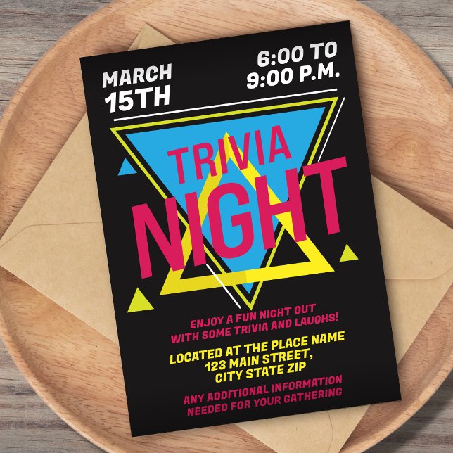 Simple 90s Color Vintage Trivia Night Invitation (Creator Uploaded)