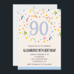 Simple 90th birthday invitations Confetti Modern<br><div class="desc">Simple 90th birthday invitations Confetti Modern  calligraphy typography milestone classic elegant colorful feminine</div>