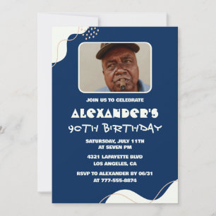 Simple 90th birthday invitations Men Photo Navy