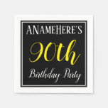 [ Thumbnail: Simple, 90th Birthday Party W/ Custom Name Paper Napkin ]