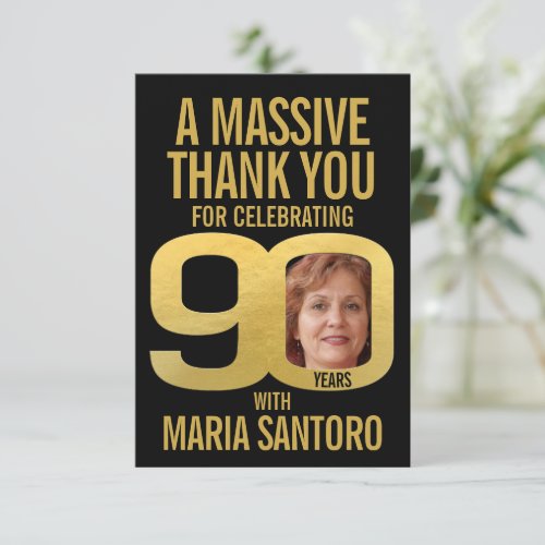Simple 90th birthday photo black and gold 