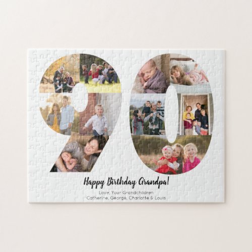 Simple 90th Number Photo Collage Custom Greeting Jigsaw Puzzle