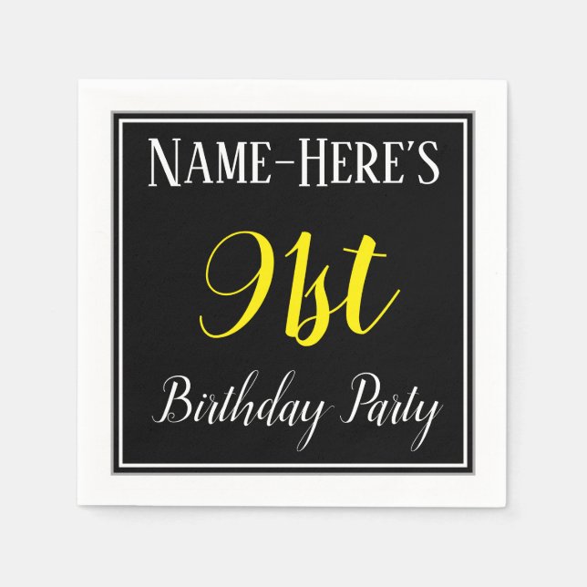Simple, 91st Birthday Party w/ Custom Name Paper Napkins (Front)