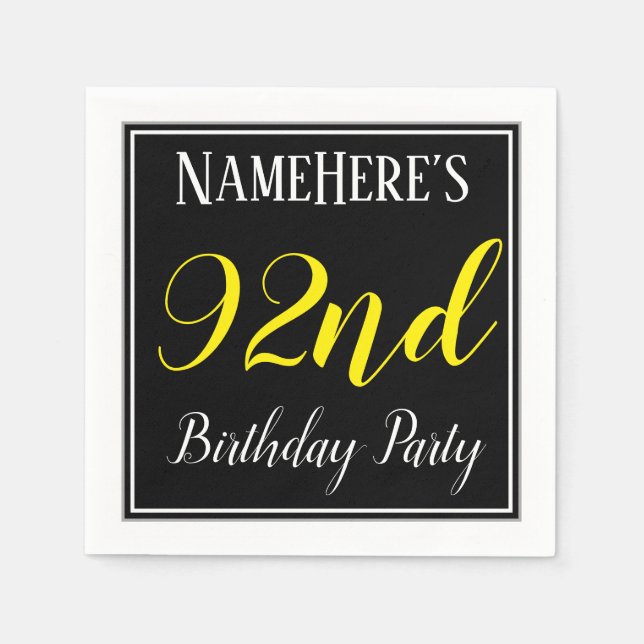 Simple, 92nd Birthday Party w/ Custom Name Paper Napkins (Front)