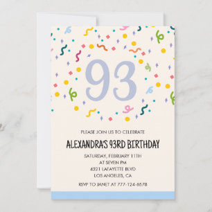 Simple 93rd birthday invitations Confetti Modern  