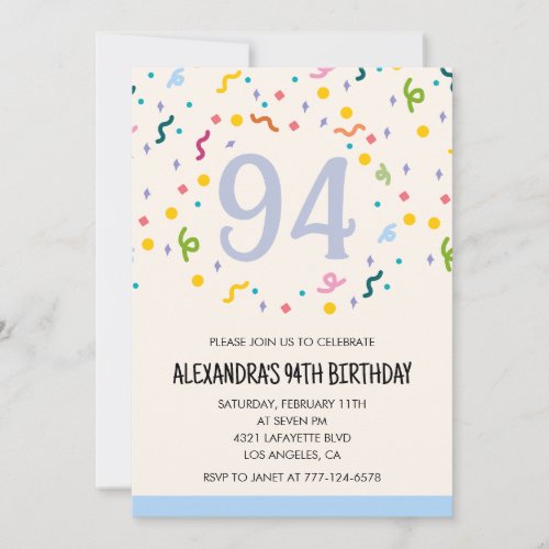 Simple 94th birthday invitations Confetti Modern  