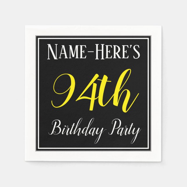 Simple, 94th Birthday Party w/ Custom Name Paper Napkins (Front)