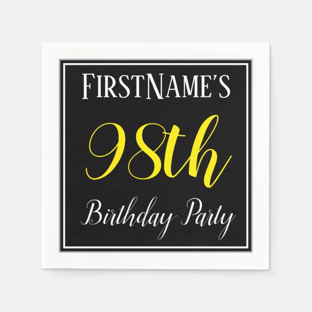 Simple, 98th Birthday Party w/ Custom Name Paper Napkins (Front)
