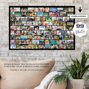 Simple 99 Photo Collage Custom Color Poster
