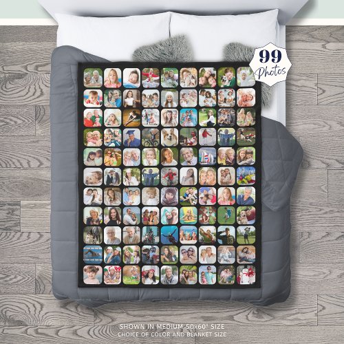 Simple 99 Photo Collage Rounded Square Black Fleece Blanket