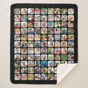 Simple 99 Photo Collage Rounded Square Black Sherpa Blanket