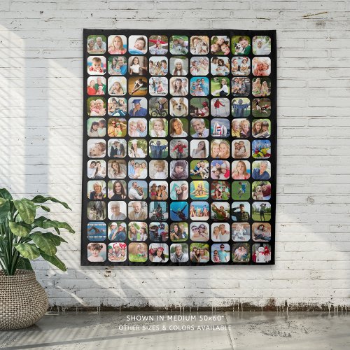Simple 99 Photo Collage Rounded Square Black Tapestry