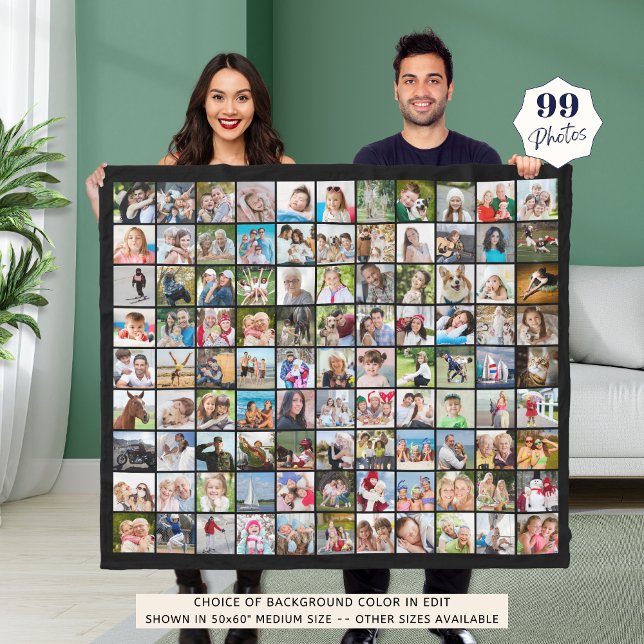 Simple 99 Photo Collage Squares Black Fleece Blanket (Creator Uploaded)
