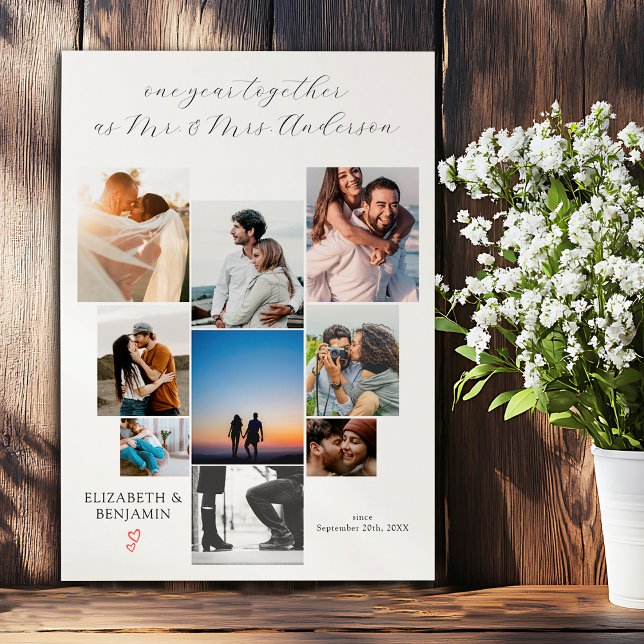 Simple 9 Photo Collage 1st Wedding Anniversary Faux Canvas Print (Creator Uploaded)