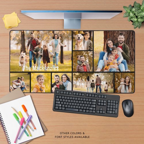Simple 9 Photo Collage Custom Color Personalized Desk Mat