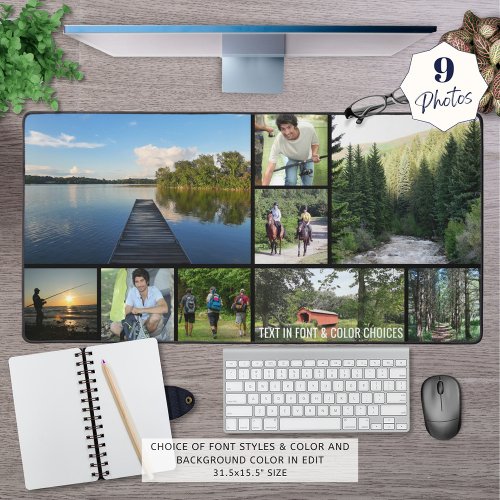 Simple 9 Photo Collage Personalized Desk Mat