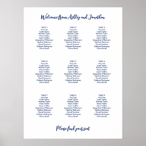 Simple 9 Table Dark Blue Seating Chart