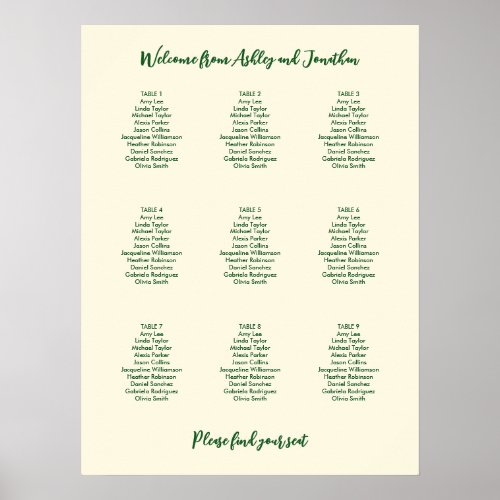 Simple 9 Table Ivory Cream Green Seating Chart