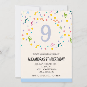 Simple 9th birthday invitations Confetti Modern