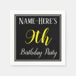 [ Thumbnail: Simple, 9th Birthday Party W/ Custom Name Paper Napkin ]